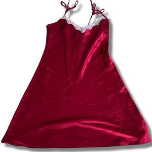 Y2K Red Satin Slip Dress – Size 14 | Lace Trim | Feminine Glam | Flawed